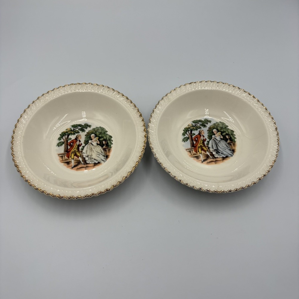 Harker Pottery Co Dessert Bowl Unisex 5.5" White Courting Couple Colonial 22Kt